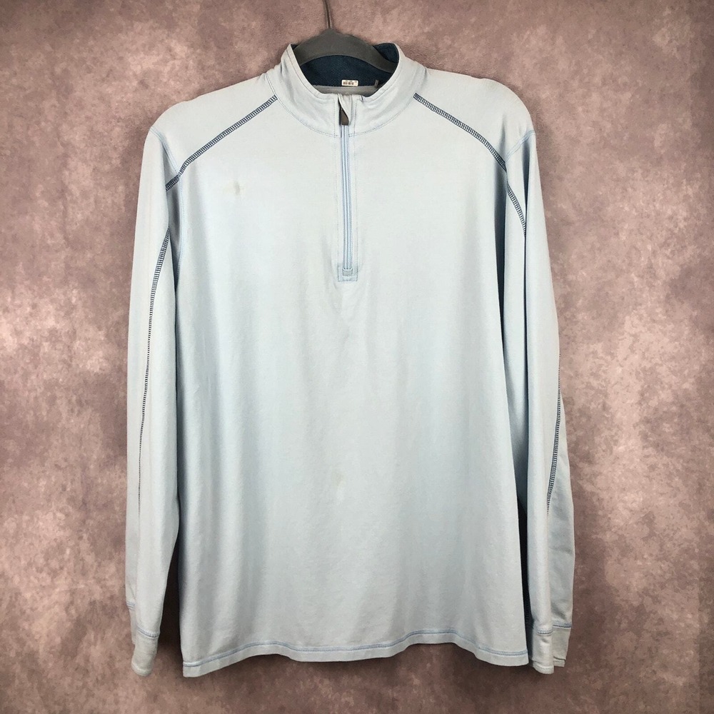 Tasc Pullover Shirt Mens Medium Bamboo Organic Cotton‎ 1/4 Zip Long Sleeve Blue
